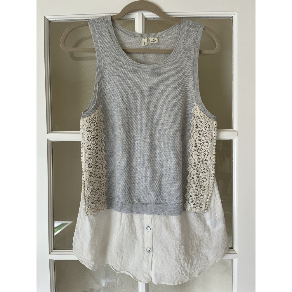 Moth Anthropologie Knit Lace Sweater Tank With Button Down Size Small Light Blue